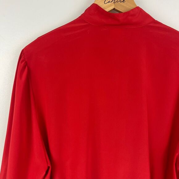 Vintage 80s Elite Women's 18 Red Long Sleeve Regal Ruffled Button Down Shirt Top - Picture 14 of 15